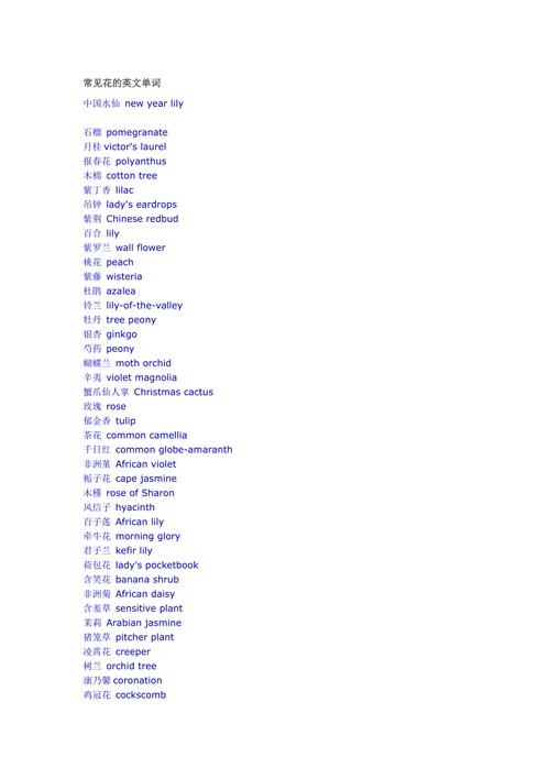 花卉含英的意思? 常见花卉的英文单词!